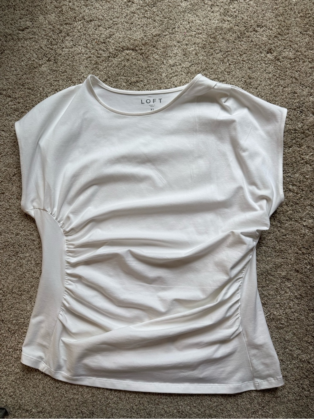 LOFT White Ruched Side Cap Sleeve Tee